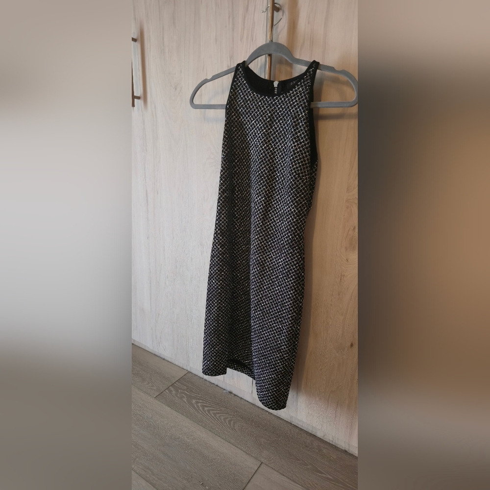 B. Smart Black and Metallic Geometric Mini Dress